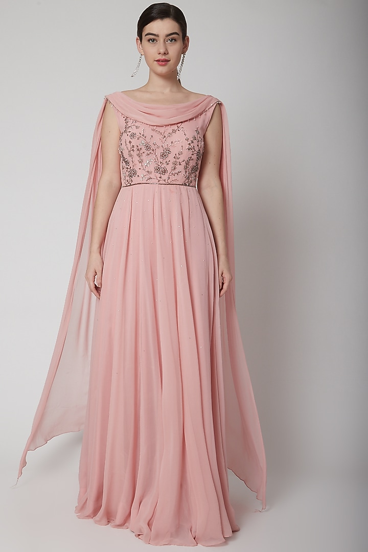 Blush pink floral embroidered anarkali set with dupatta