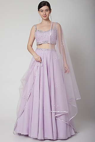 Lavender Embroidered Lehenga Set by Pooja Peshoria