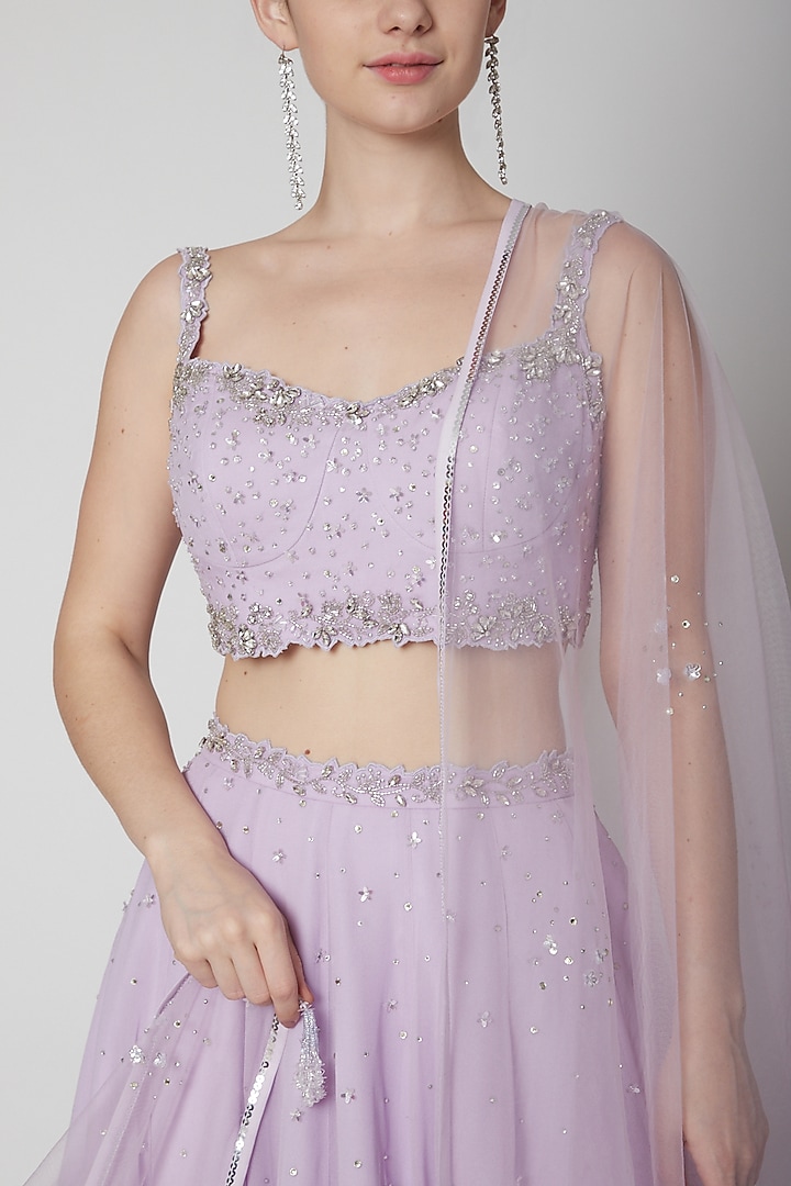Lavender Embroidered Wedding Lehenga Set by Pooja Peshoria at Pernia's Pop Up Shop