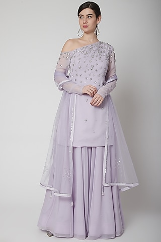 Purple Embroidered Sharara Set by Pooja Peshoria