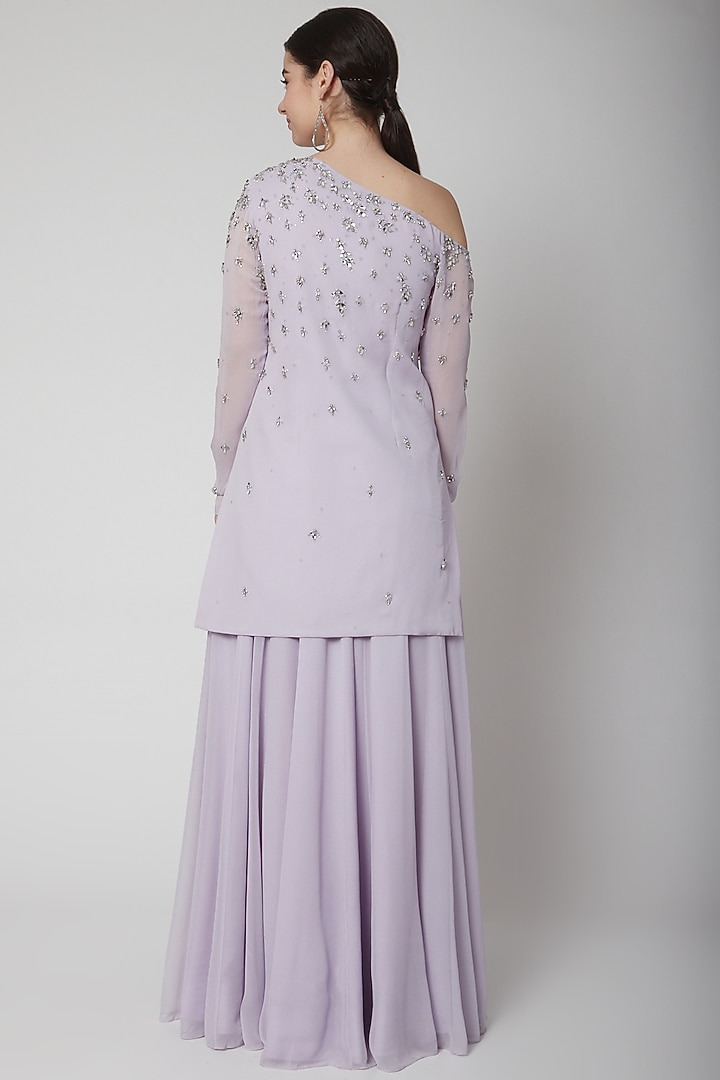 Purple Embroidered Wedding Sharara Set by Pooja Peshoria at Pernia's Pop Up Shop