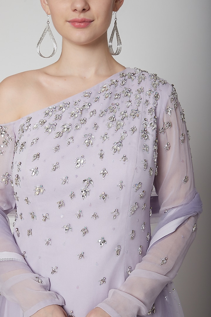 Purple Embroidered Wedding Sharara Set by Pooja Peshoria at Pernia's Pop Up Shop