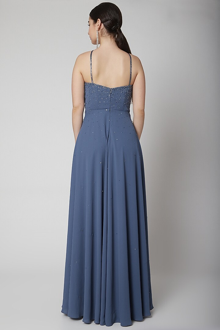 Grey Hand Embroidered Party Wear Gown by Pooja Peshoria at Pernia's Pop Up Shop