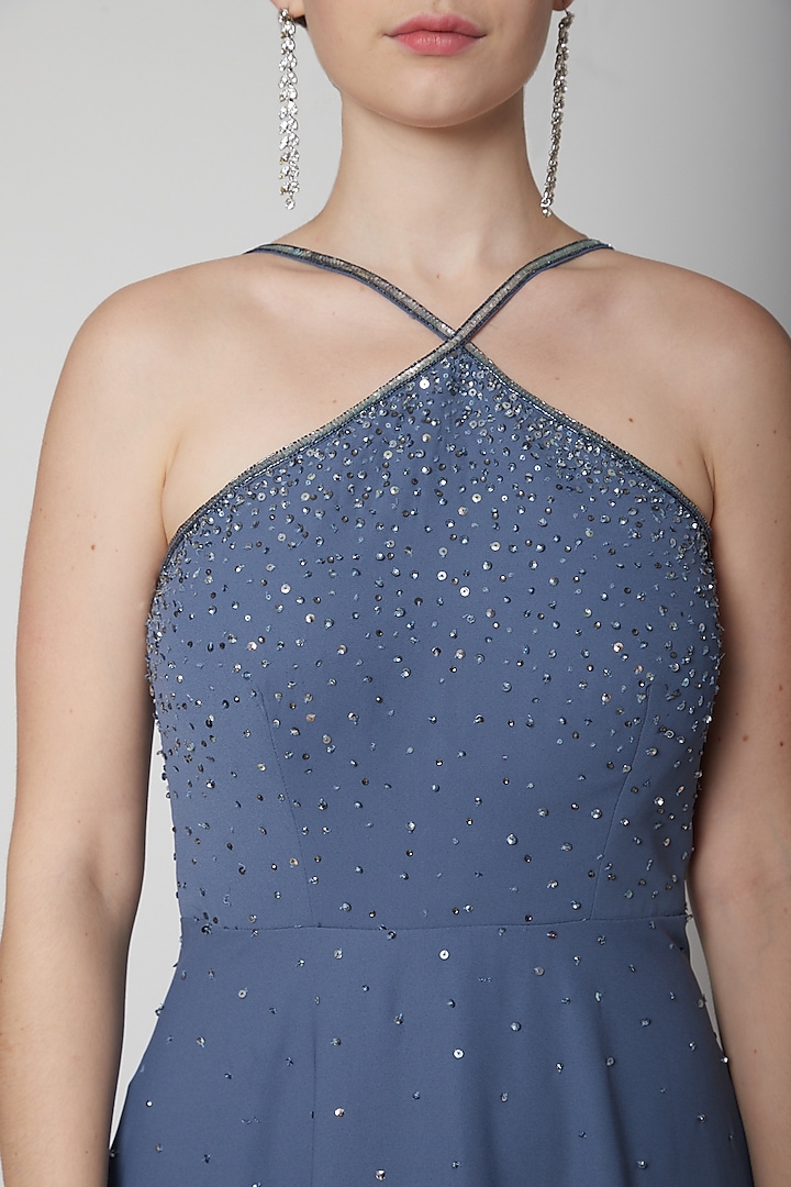 Grey Hand Embroidered Party Wear Gown by Pooja Peshoria at Pernia's Pop Up Shop