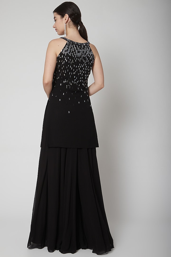 Black Embroidered Wedding Sharara Set by Pooja Peshoria at Pernia's Pop Up Shop