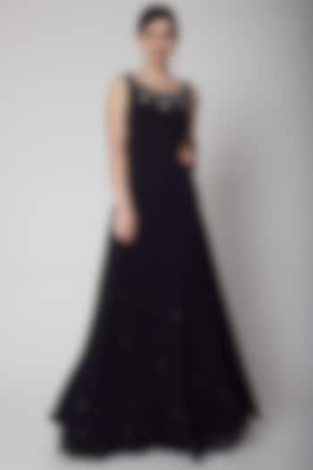 Midnight Blue Embroidered Gown by Pooja Peshoria