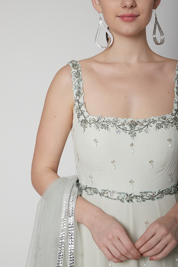 Mint Green Tissue Embroidered Anarkali With Dupatta main image 1