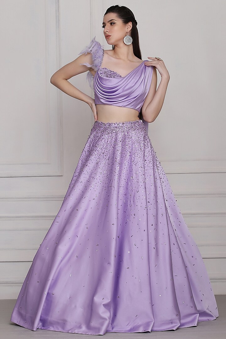 Lavender Hand Embroidered Skirt Set by Pooja Peshoria at Pernia's Pop Up Shop