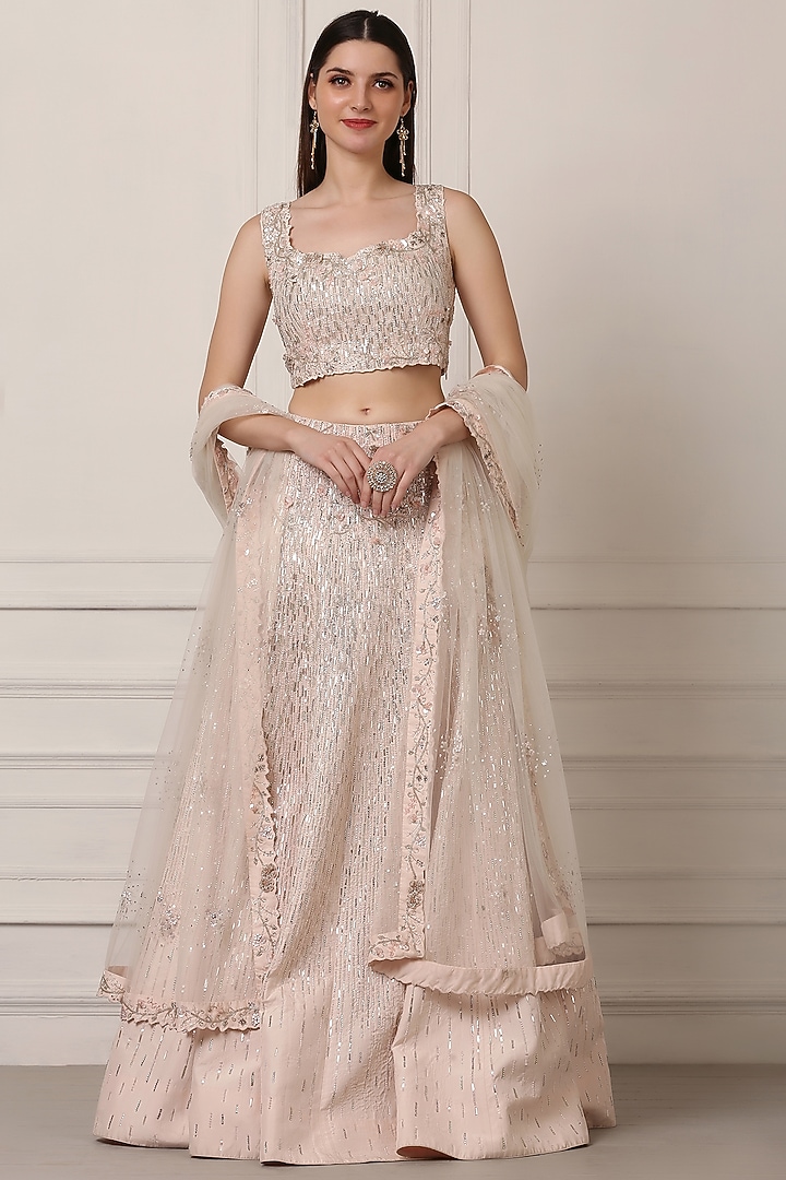 Light Pink Embroidered Bridal Lehenga Set by Pooja Peshoria at Pernia's Pop Up Shop