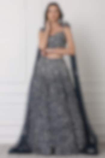 Midnight Blue Embroidered Bridal Lehenga Set by Pooja Peshoria at Pernia's Pop Up Shop