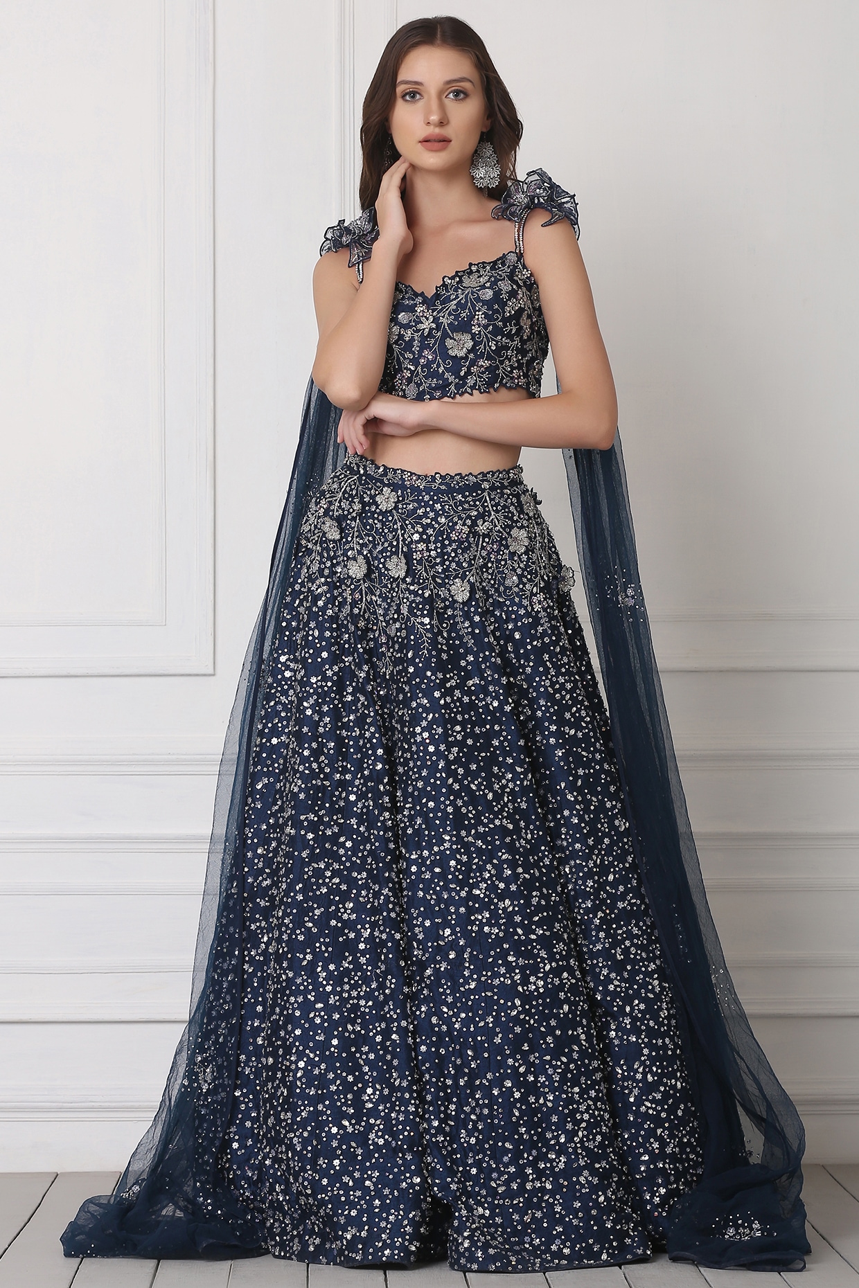 Silver Embroidered Lehenga With Blouse Design by Rishi & Vibhuti at  Pernia's Pop Up Shop 2024