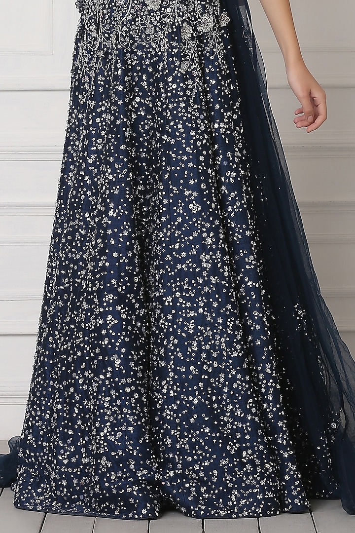 Midnight Blue Embroidered Bridal Lehenga Set By Pooja Peshoria At