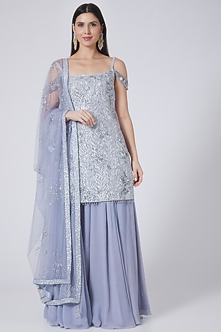 Lilac Silk Habutai Sharara Set by Pooja Peshoria