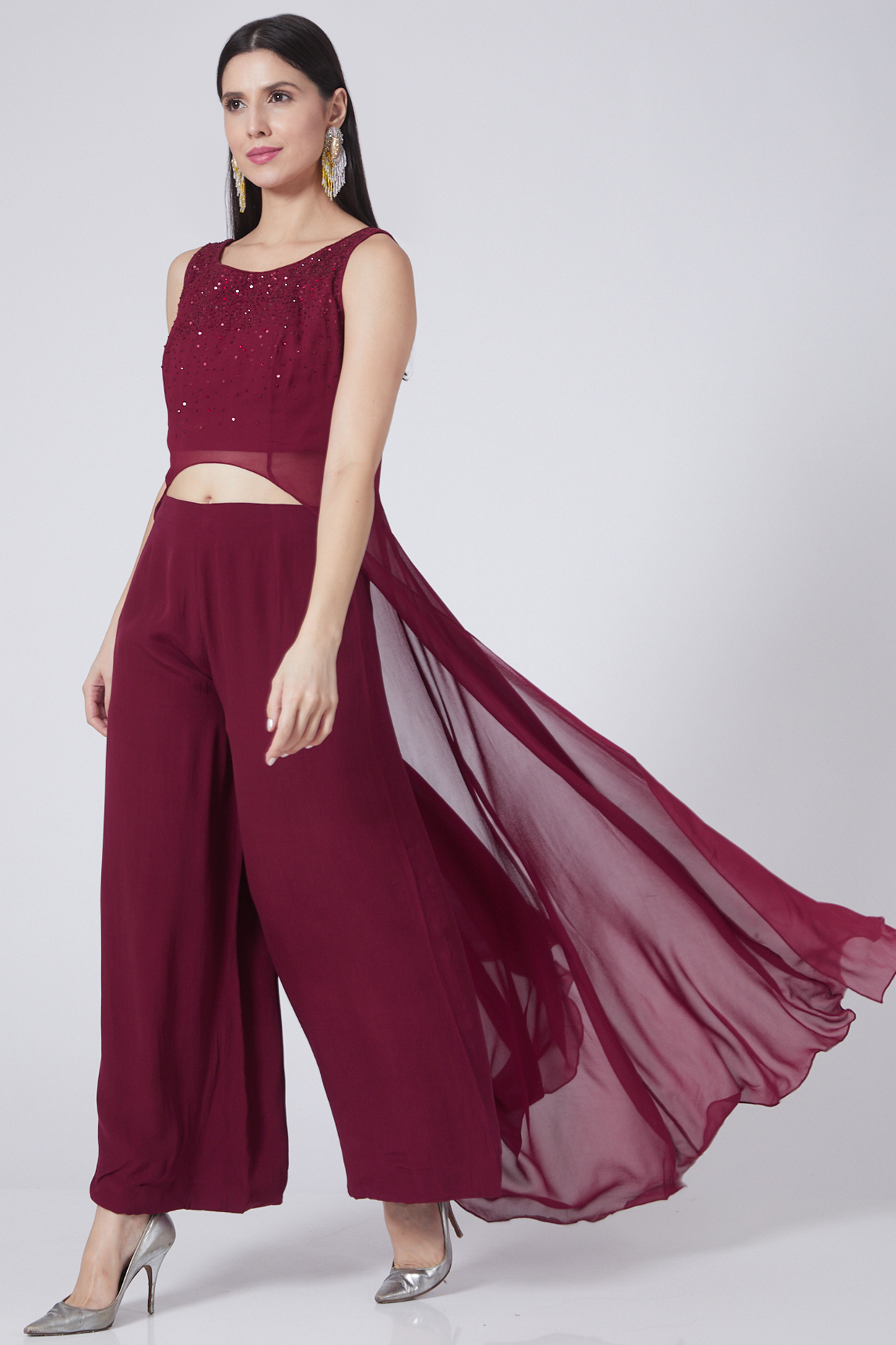 Wine Embellished High-Low Tunic Set by Pooja Peshoria at Pernia's Pop Up Shop