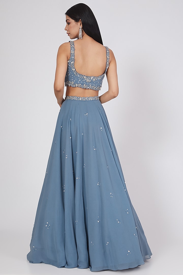 Grey Blue Sequins Embroidered Wedding Lehenga Set by Pooja Peshoria at Pernia's Pop Up Shop