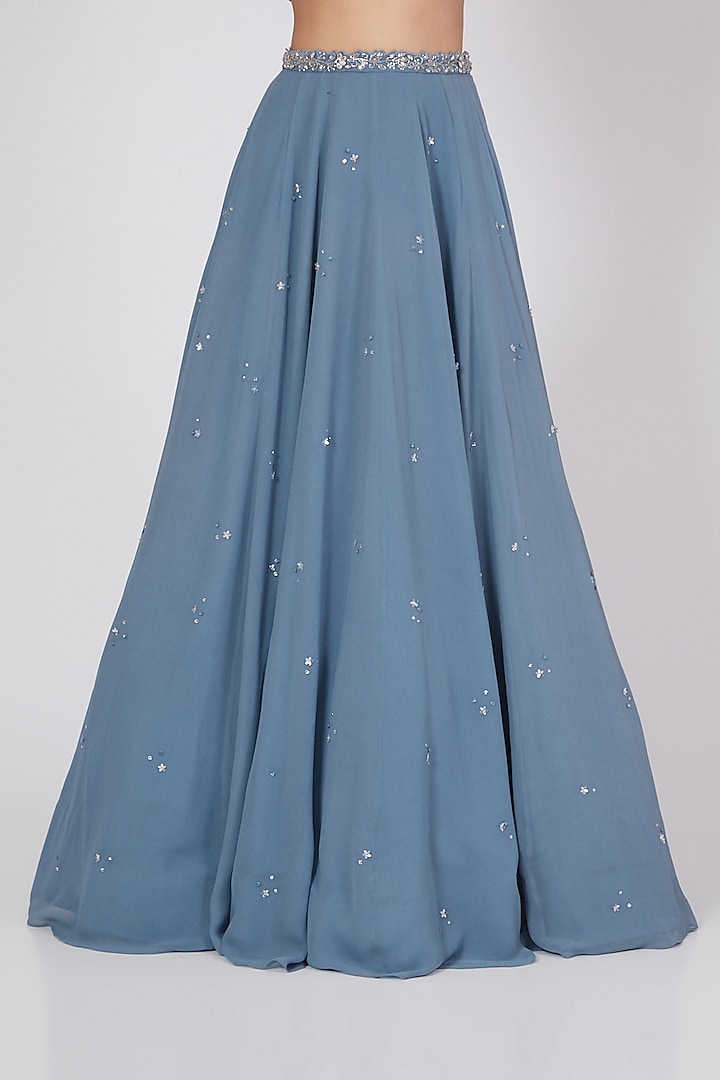 Grey Blue Sequins Embroidered Wedding Lehenga Set by Pooja Peshoria at Pernia's Pop Up Shop