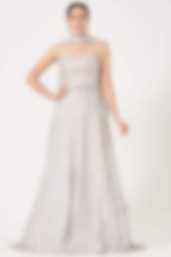 Light Blue Embroidered Bridal Gown With Dupatta by Pooja Peshoria at Pernia's Pop Up Shop