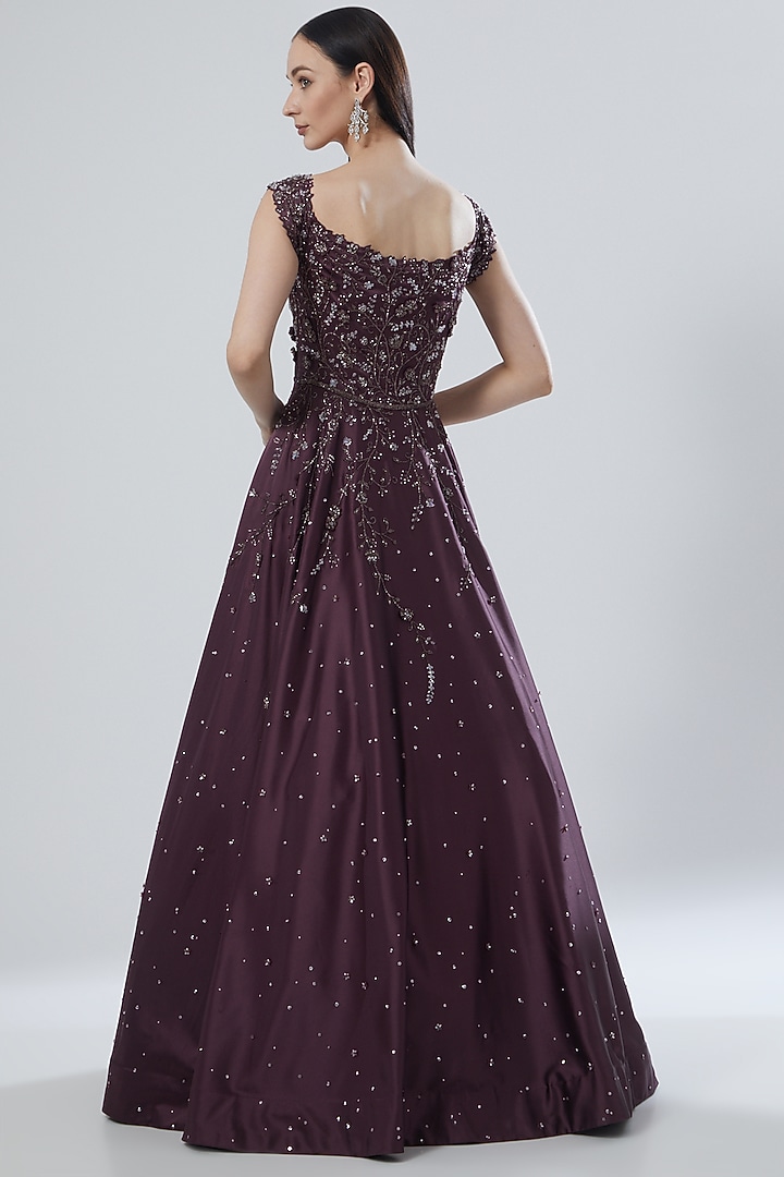 Grape Wine Hand Embroidered Wedding Gown by Pooja Peshoria at Pernia's Pop Up Shop