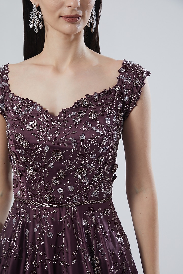 Grape Wine Hand Embroidered Wedding Gown by Pooja Peshoria at Pernia's Pop Up Shop