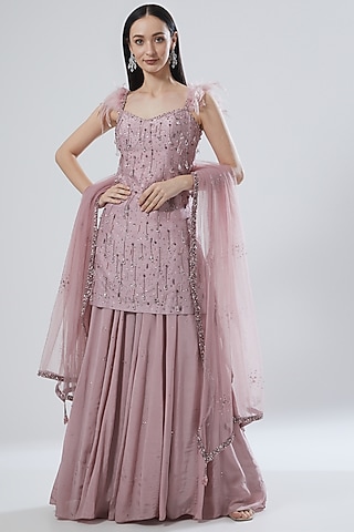 Mauve Crepe Sharara Set by Pooja Peshoria