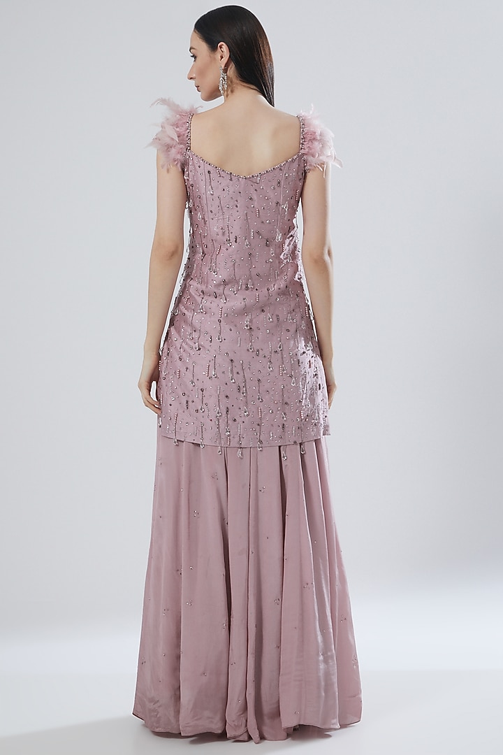 Mauve Crepe Bridal Sharara Set by Pooja Peshoria at Pernia's Pop Up Shop