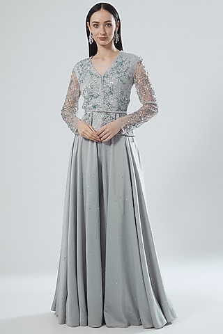 Grey Embellished Sharara Set by Pooja Peshoria