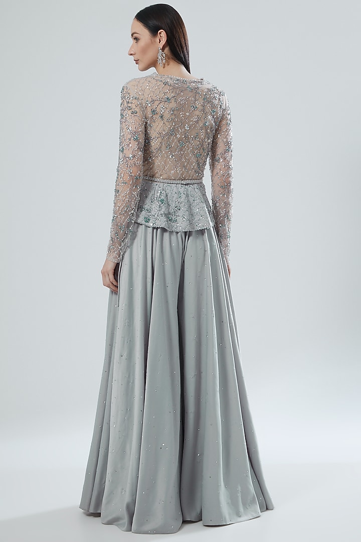 Grey Embellished Bridal Sharara Set by Pooja Peshoria at Pernia's Pop Up Shop
