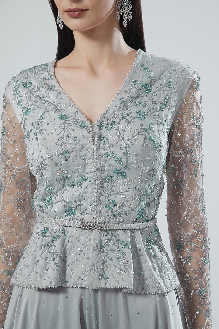 Grey Embellished Bridal Sharara Set by Pooja Peshoria at Pernia's Pop Up Shop