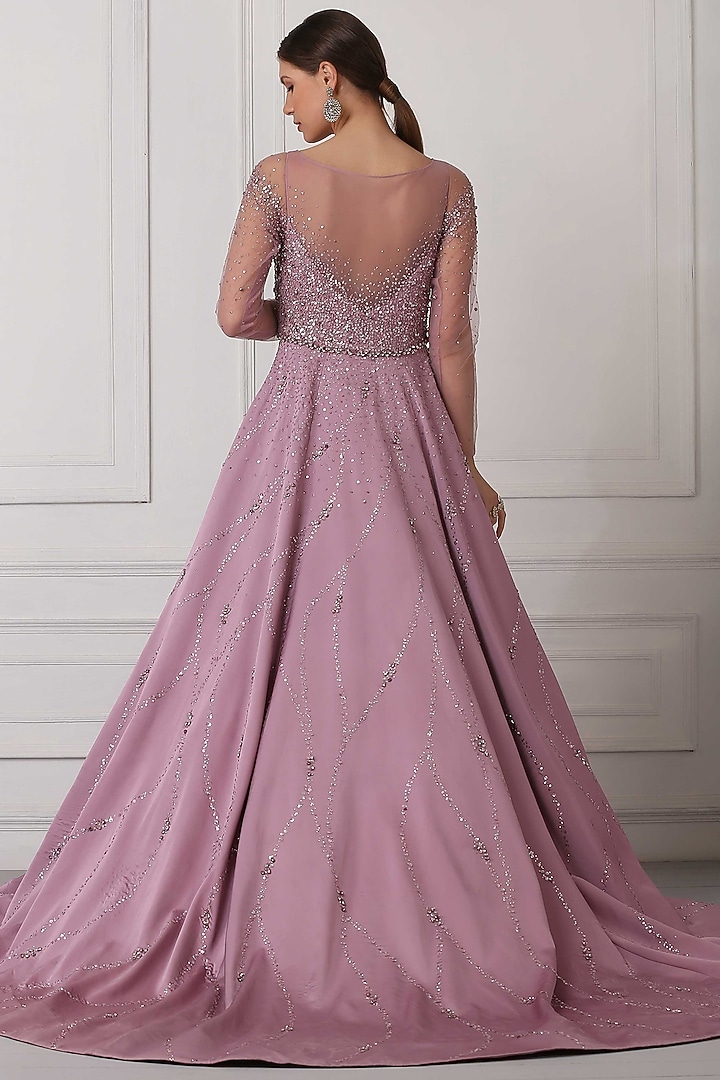 Mauve Satin Embroidered Wedding Gown by Pooja Peshoria at Pernia's Pop Up Shop