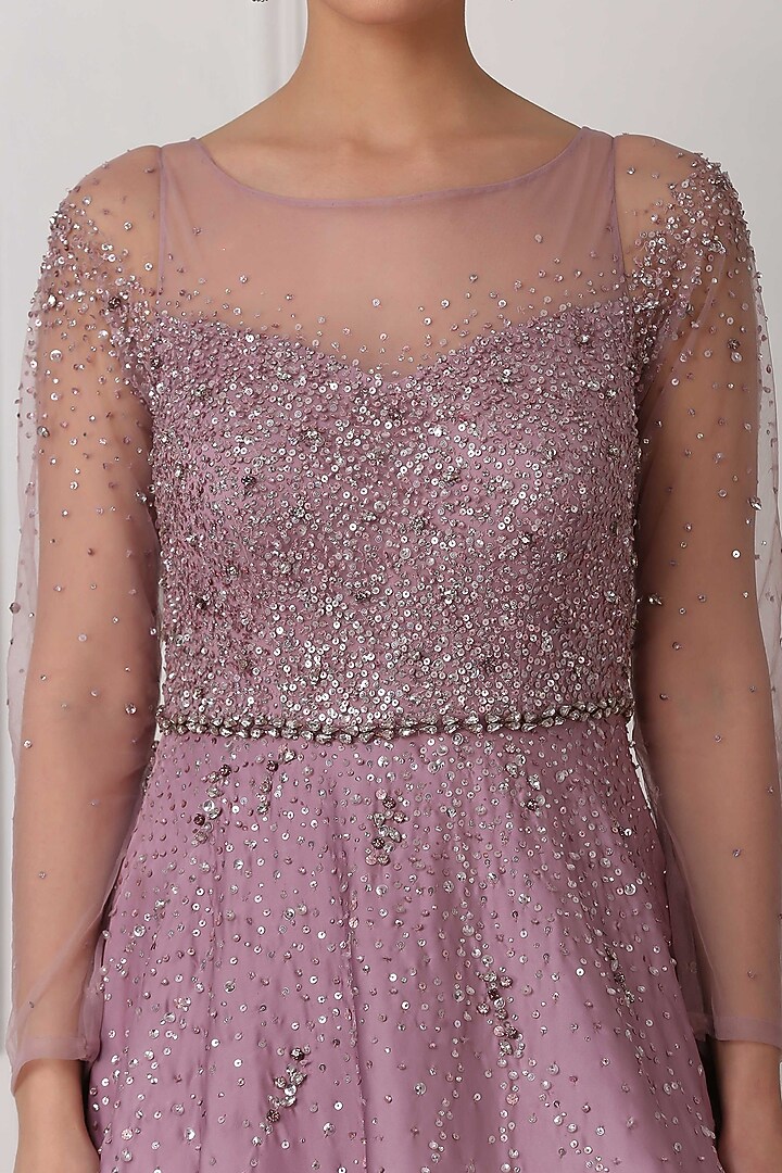 Mauve Satin Embroidered Wedding Gown by Pooja Peshoria at Pernia's Pop Up Shop