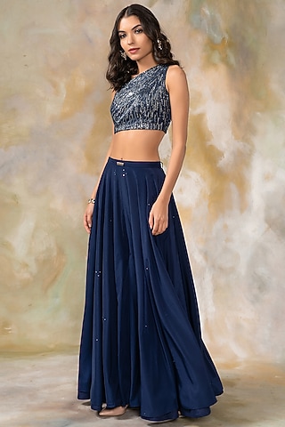 Midnight Blue Hand Embellished Sharara Set by Pooja Peshoria