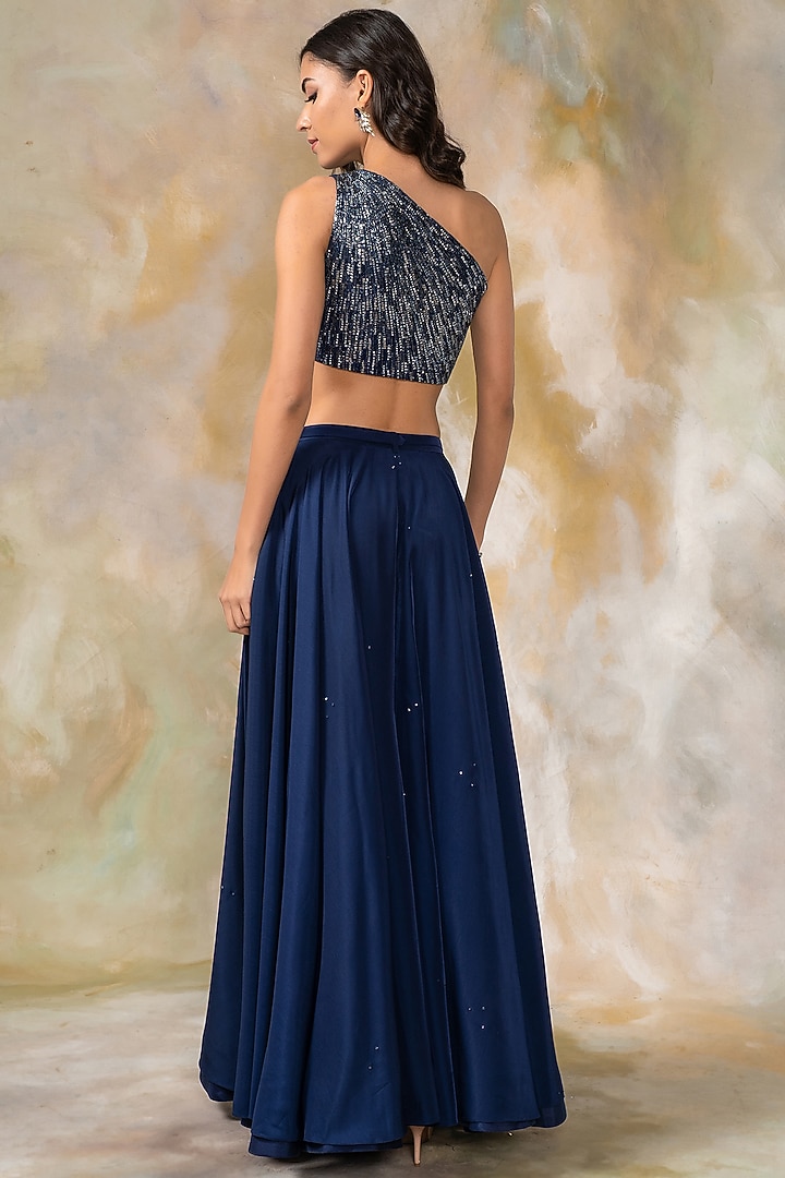 Midnight Blue Hand Embellished Wedding Sharara Set by Pooja Peshoria at Pernia's Pop Up Shop