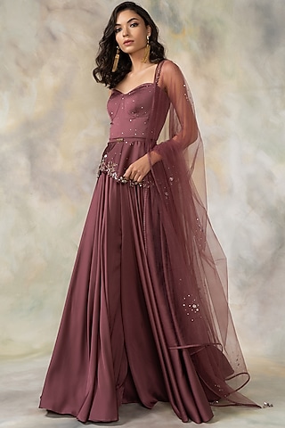 Burgundy Embellished Sharara Set by Pooja Peshoria