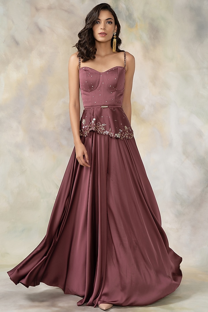 Burgundy Embellished Wedding Sharara Set by Pooja Peshoria at Pernia's Pop Up Shop