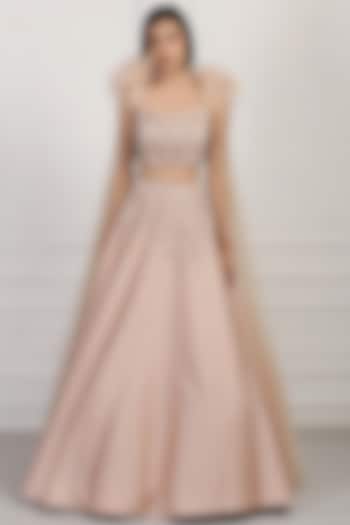 Champagne Floral Embroidered Wedding Lehenga Set by Pooja Peshoria at Pernia's Pop Up Shop