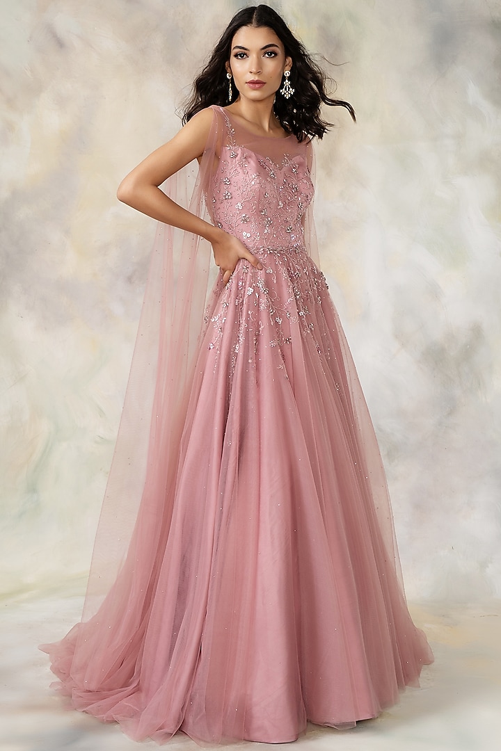 Blush Pink Embellished Gown by Pooja Peshoria