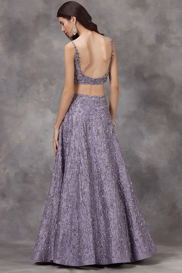 Violet Sequin & Crystal Embellished Bridal Lehenga Set by Pooja Peshoria at Pernia's Pop Up Shop