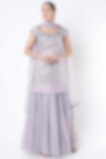 Lavender Grey Embroidered Sharara Set by Pooja Peshoria at Pernia's Pop Up Shop