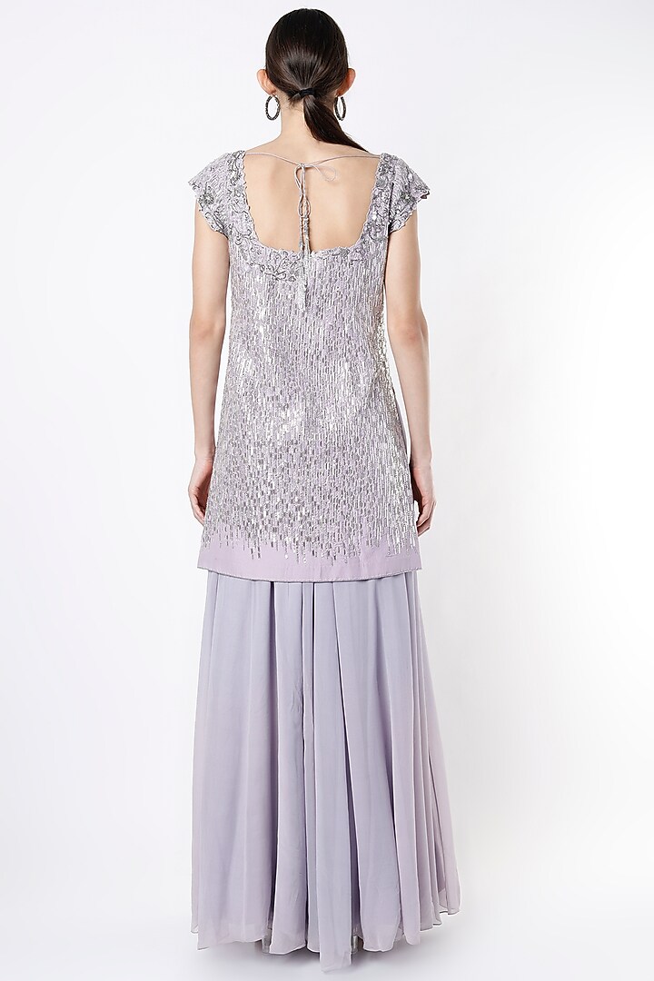 Lavender Grey Embroidered Bridal Sharara Set by Pooja Peshoria at Pernia's Pop Up Shop