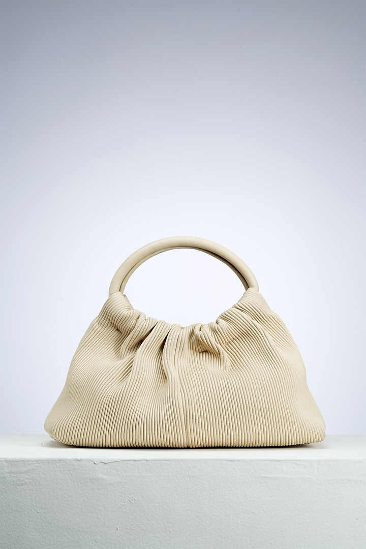Beige Genuine Leather Handbag by PERONA Accessories