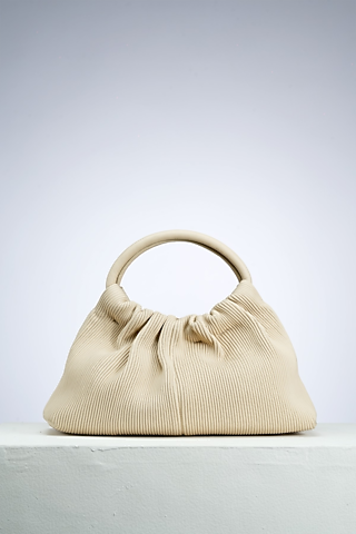 Beige Genuine Leather Handbag by PERONA Accessories