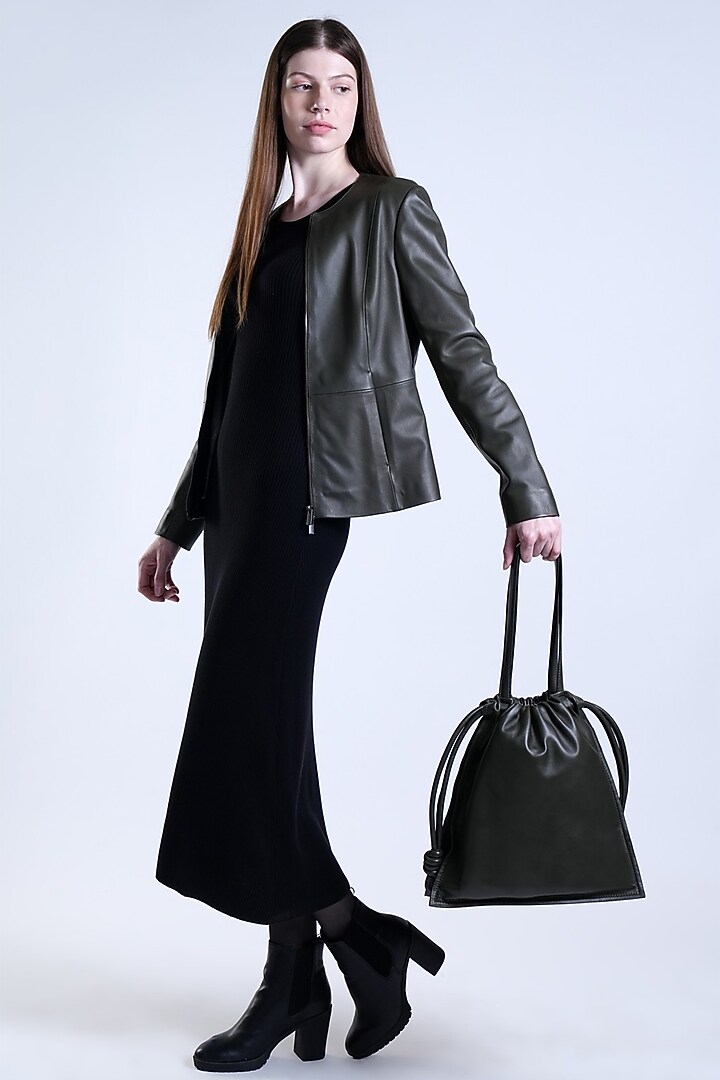 Olive Premium Leather Slouchy Bag by PERONA Accessories at Pernia's Pop Up Shop