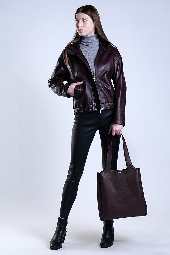 Red Italian Leather Tote Bag by PERONA Accessories at Pernia's Pop Up Shop