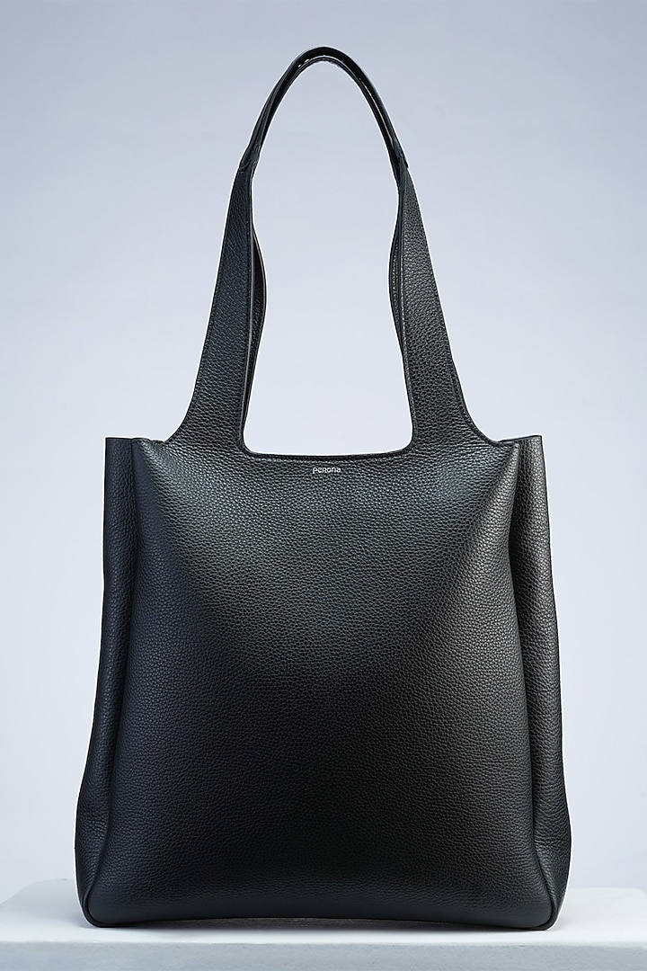 Black Italian Leather Tote Bag by PERONA Accessories