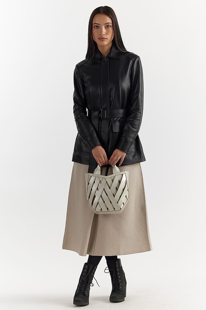 White Fine Genuine Leather Handbag by PERONA Accessories at Pernia's Pop Up Shop
