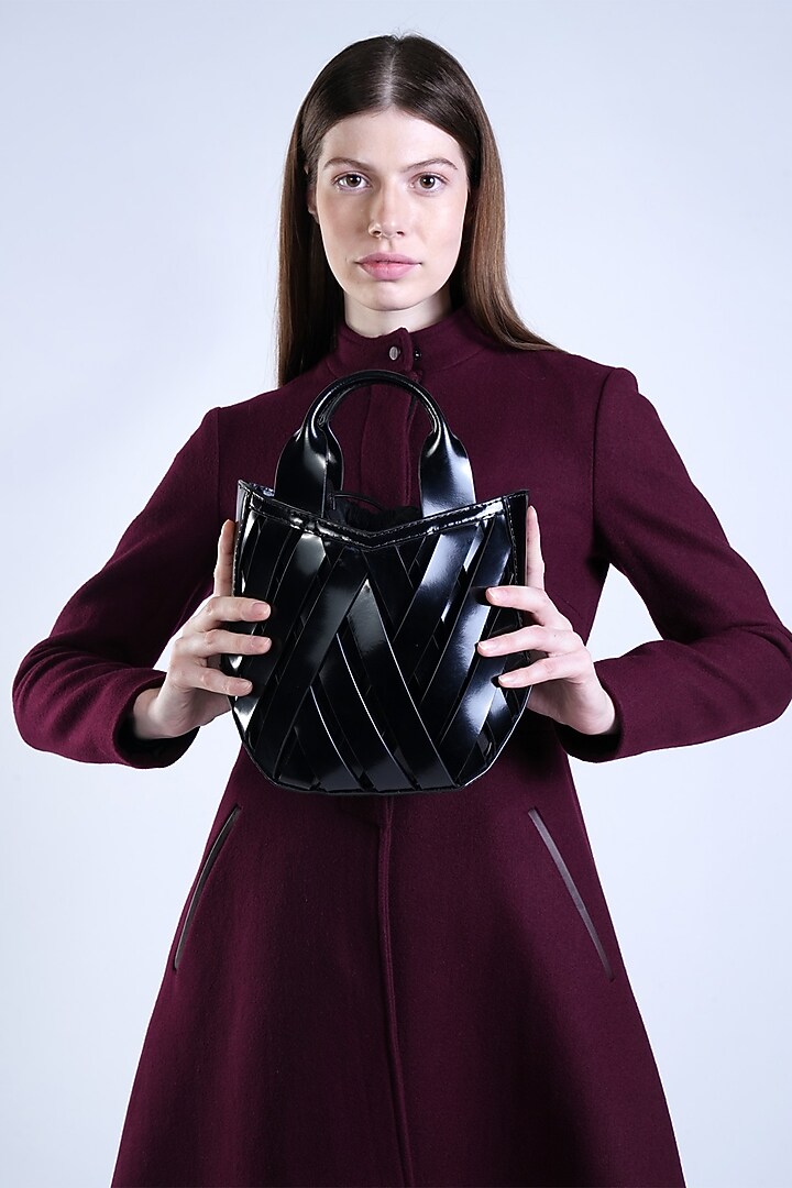 Black Fine Genuine Leather Handbag by PERONA Accessories at Pernia's Pop Up Shop
