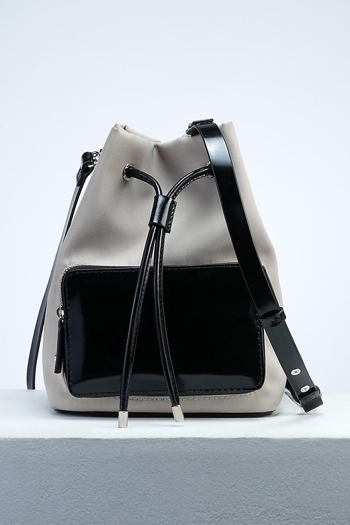 Beige Nylon & Italian Leather Handbag by PERONA Accessories