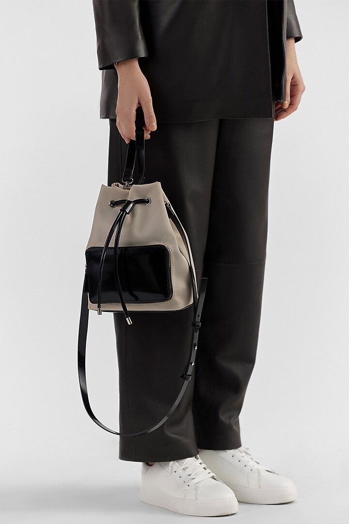 Beige Nylon & Italian Leather Handbag by PERONA Accessories at Pernia's Pop Up Shop