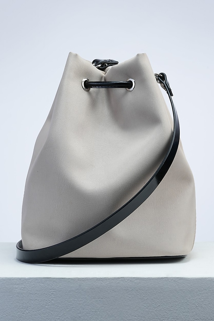 Beige Nylon & Italian Leather Handbag by PERONA Accessories at Pernia's Pop Up Shop