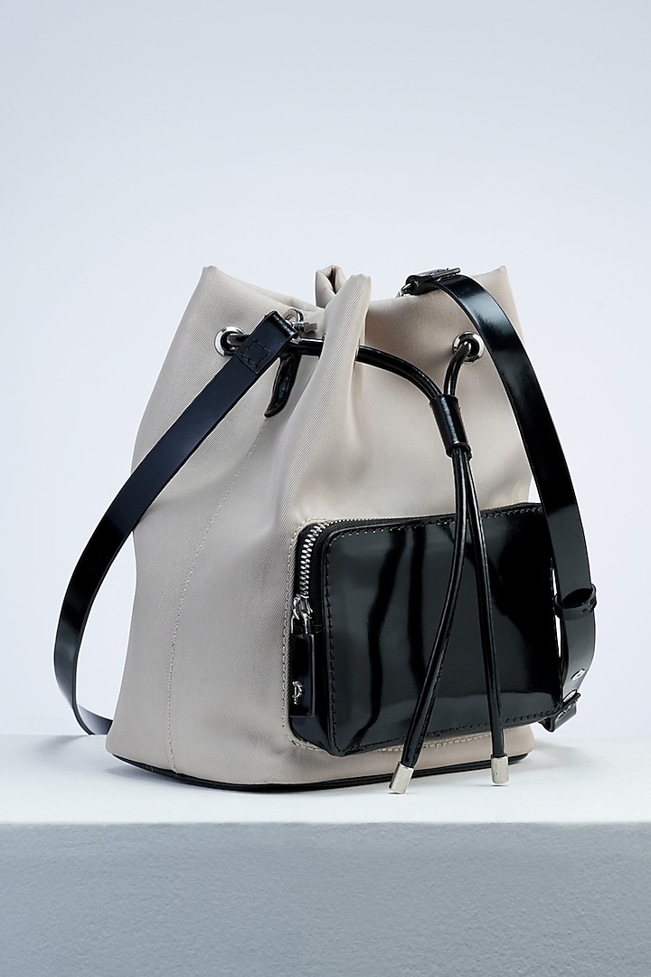 Beige Nylon & Italian Leather Handbag by PERONA Accessories at Pernia's Pop Up Shop